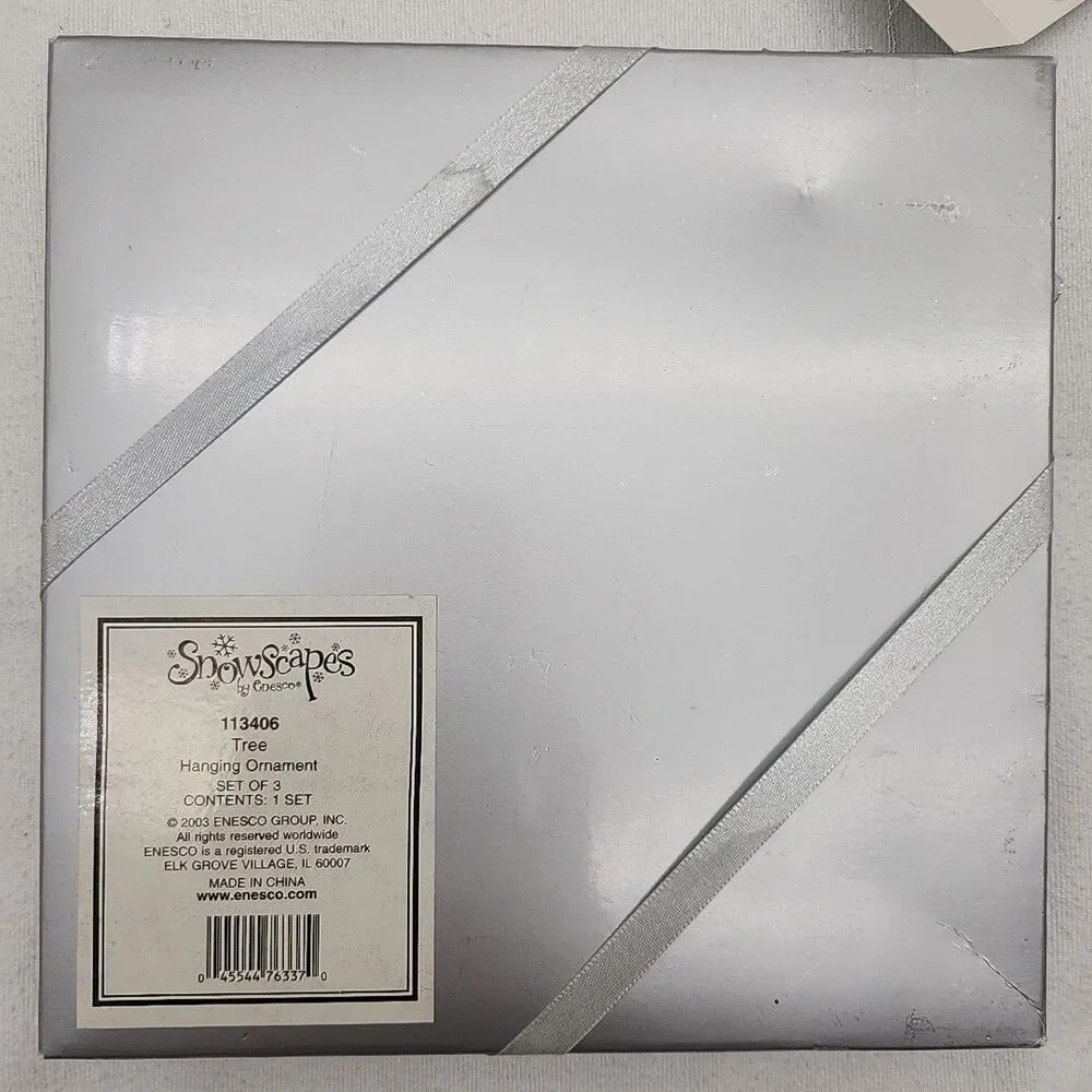 Ornament Enesco Clear Christmas Tree With Dangling Snowscapes Glass Set Of 3 NEW